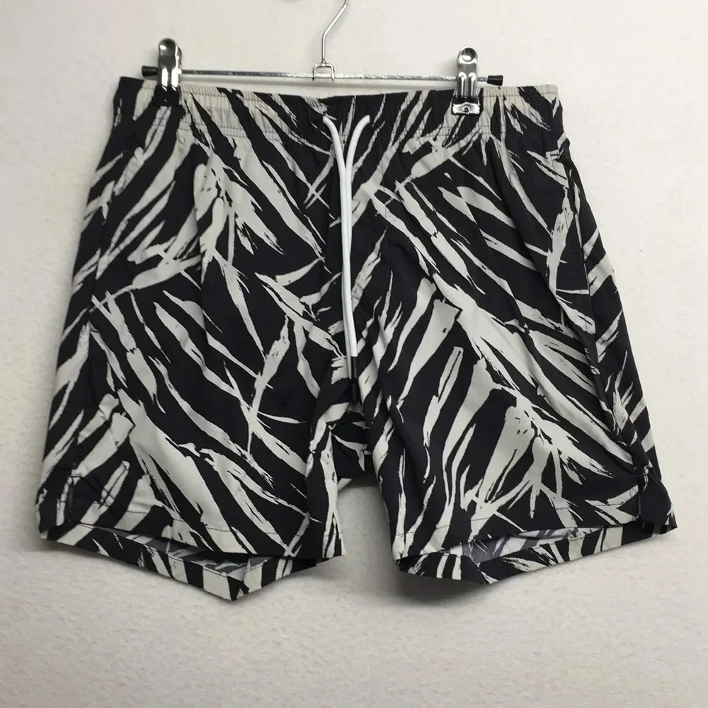 Gap 6” Swim Shorts White Black Multi‎ Men’s S abstract palm print